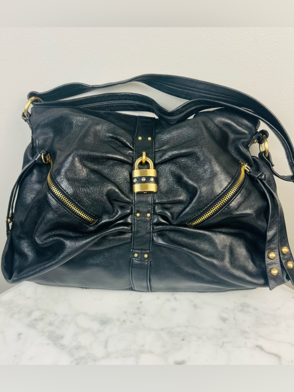 Steven by Steve Madden Black Leather Shoulder Bag – Hobo / Satchel Style